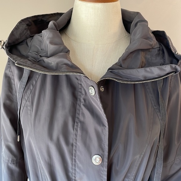 BETSY JOHNSON hooded option cinched waist trench rain coat zipped snap front SM - Picture 2 of 16